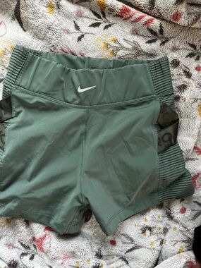 Nike Women's Sage Green Athletic Shorts with Logo